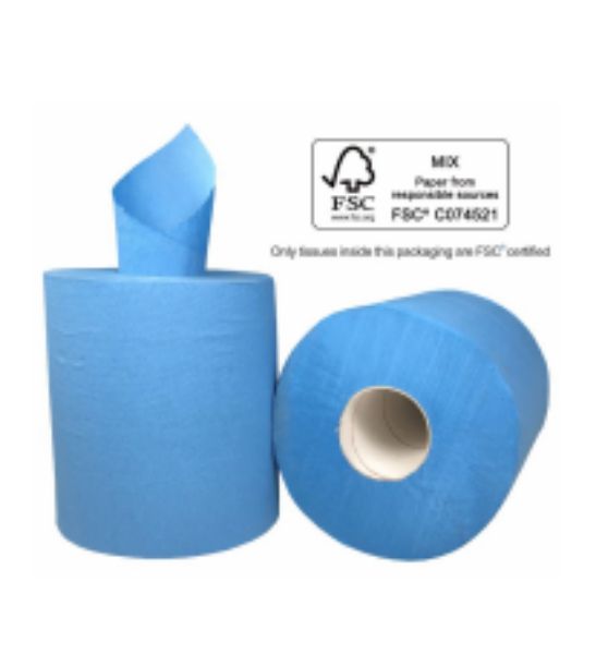 Picture of BALE OF 6 MPH CENTREFEED ROLLS 1PLY (BLUE)