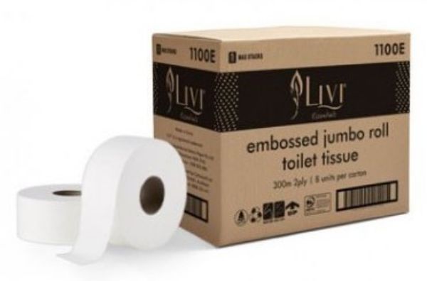 Picture of BOX OF 8 X 300M LIVI ESSENTIALS 2PLY JUMBO TOILET TISSUE