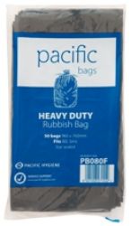 Picture of CTN 250 X 80L PACIFIC BLACK RUBBISH BAGS FLAT PACK