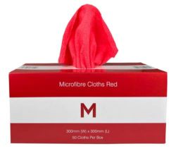 Picture of MPH BOX OF 50 DISPENSER MICROFIBRE CLEANING CLOTHS RED