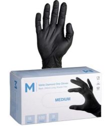 Picture of PKT 100 DIAMOND GRIP BLACK NITRILE GLOVES- MEDIUM