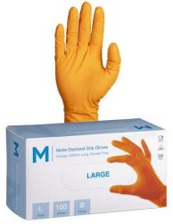Picture of CTN 1000 DIAMOND GRIP ORANGE NITRILE GLOVES- LARGE